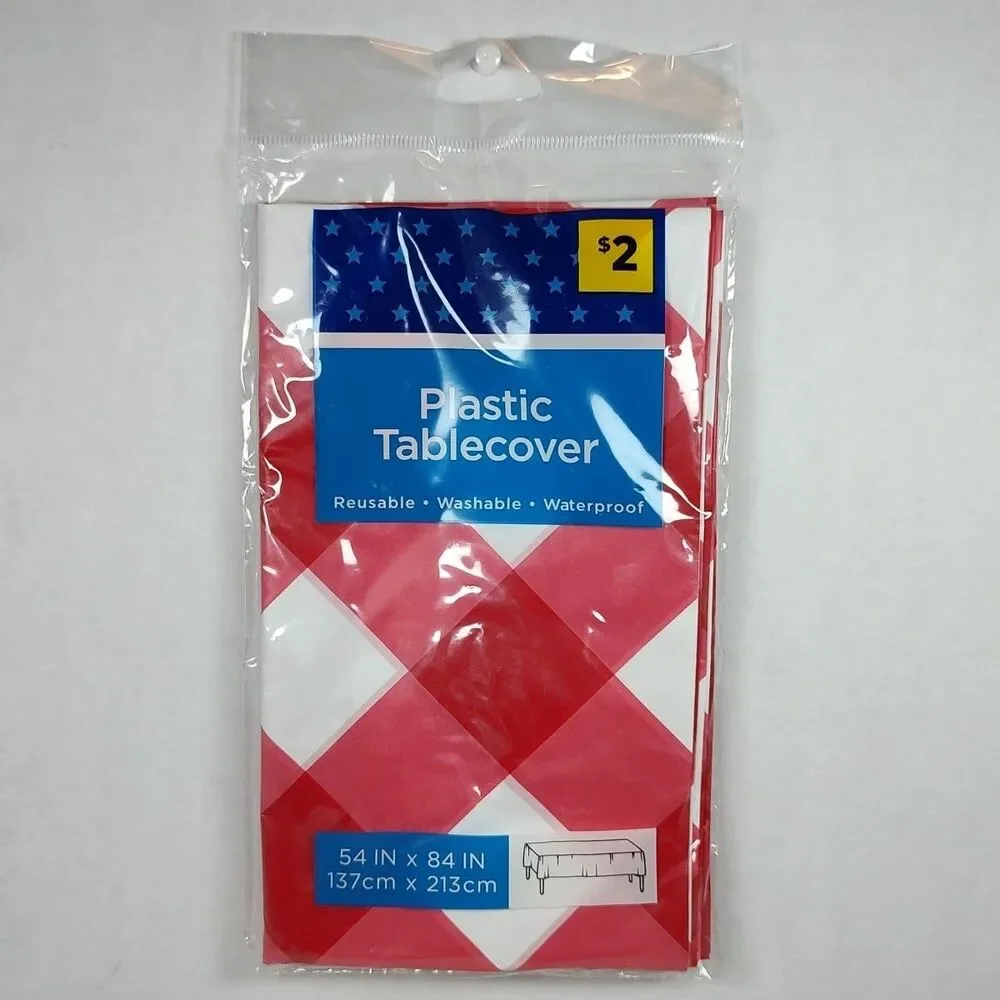 Classic Red & White Gingham Plastic Table Cover 54